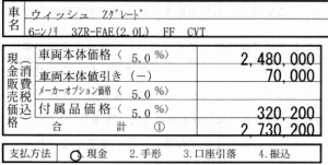 ウィッシュ　値引き額